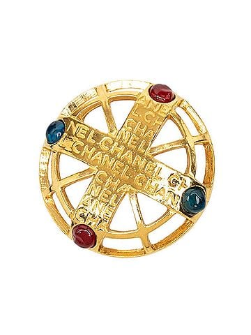 Chanel Chanel Logo Brooch, Gold Multicolor Plated Stone, Women's CHANEL (view 1)