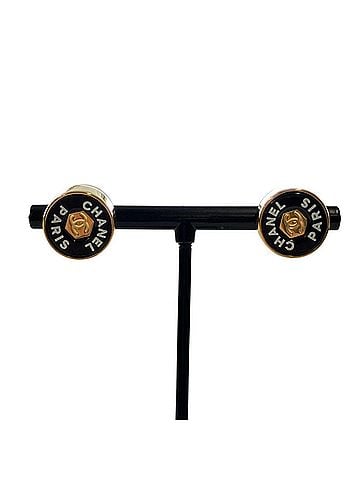 Chanel CHANEL B24C Coco Mark Circle Logo Motif Earrings, Black Gold Color, Women's (view 2)