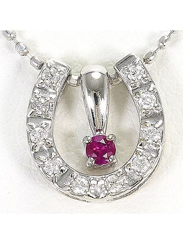 Unbranded K10 10K WG White Gold Necklace with Ruby and Diamond (0.06ct), Total Weight 1.5g, 39cm, Jewelry (view 1)
