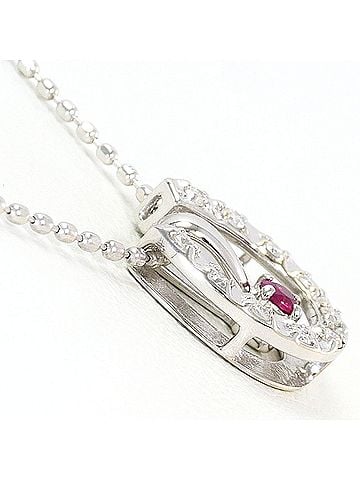 Unbranded K10 10K WG White Gold Necklace with Ruby and Diamond (0.06ct), Total Weight 1.5g, 39cm, Jewelry (view 2)