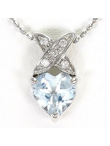 Unbranded K10 10K WG White Gold Necklace with Aquamarine and Diamond (carat weight not stamped), Total Weight 1.5g, 40cm, Jewelry (view 1)