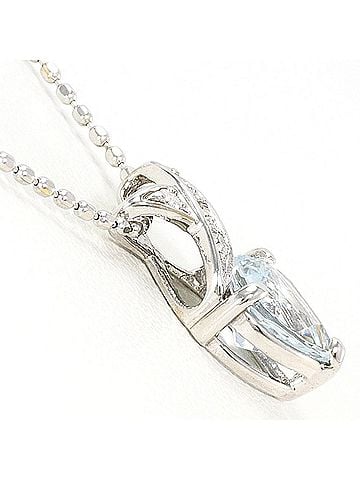 Unbranded K10 10K WG White Gold Necklace with Aquamarine and Diamond (carat weight not stamped), Total Weight 1.5g, 40cm, Jewelry (view 2)