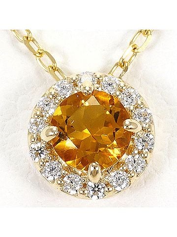Unbranded K10 10K YG Yellow Gold Necklace with Citrine and Zirconia, Total Weight 1.1g, 40cm, Jewelry (view 1)