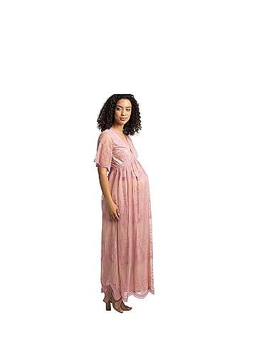 Pink Blush Pink Lace Mesh Overlay Maternity Maxi Dress Cocktail Dress (view 2)