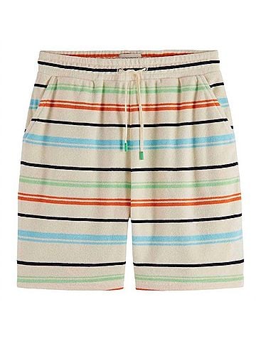 Scotch & Soda Women's Towelling Striped Sweatshorts in Light Beige (view 1)