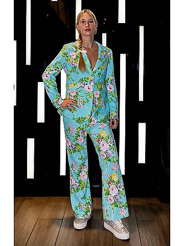 Berek Palm Springs Floral Flare Leg Pants in Blue Multi (view 2)