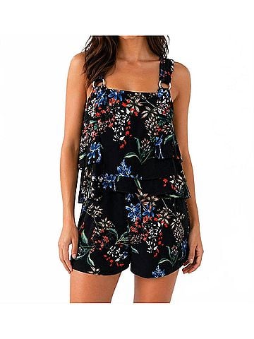 StyleStalker Floral D Ring Strap Romper in Black (view 2)