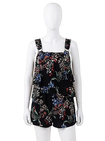 StyleStalker Floral D Ring Strap Romper in Black (view 1)