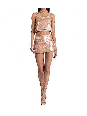Alice + Olivia Mace Pailette Mini Skort in Rose Tan (view 2)