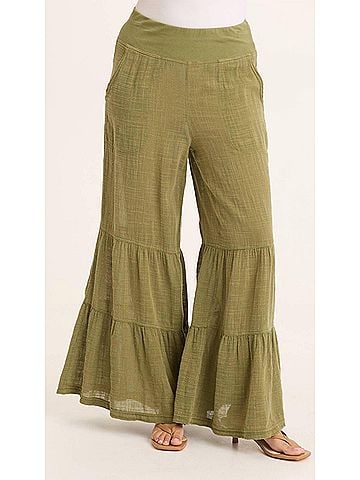 Wearables Lando Gauze Tiered Bottom Pants in Mid-Tone Lime Green (view 2)