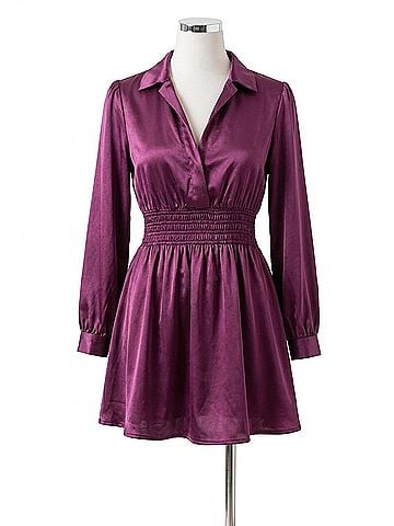 Steve Madden Valerie Smocked Waist Mini Dress in Vintage Purple (view 1)