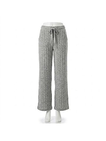 Pleione Women's High Waist Ribbed Knit Straight Pants in Grey/Heather (view 1)