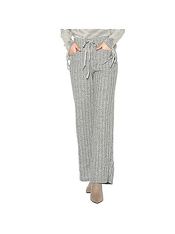 Pleione Women's High Waist Ribbed Knit Straight Pants in Grey/Heather (view 2)