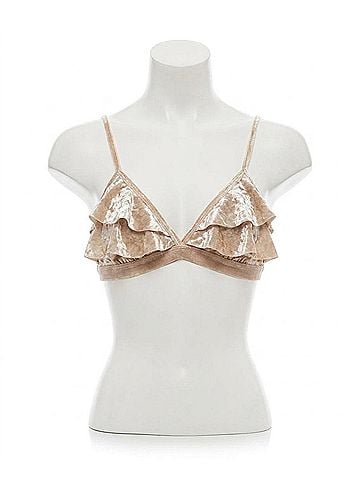 Pol Adjustable Strap Velvet Layer Trim Bralette in Beige (view 1)