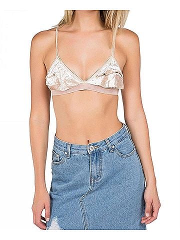 Pol Adjustable Strap Velvet Layer Trim Bralette in Beige (view 2)