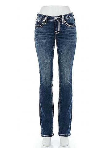 Miss Me Women's Mid Rise Boot Cut Jeans in Medium Blue (view 1)