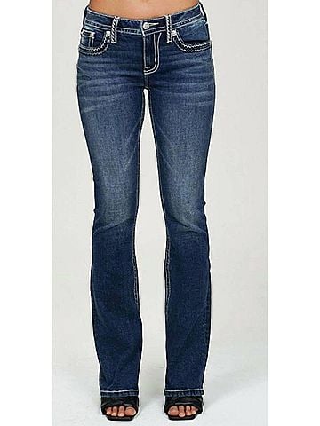 Miss Me Women's Mid Rise Boot Cut Jeans in Medium Blue (view 2)