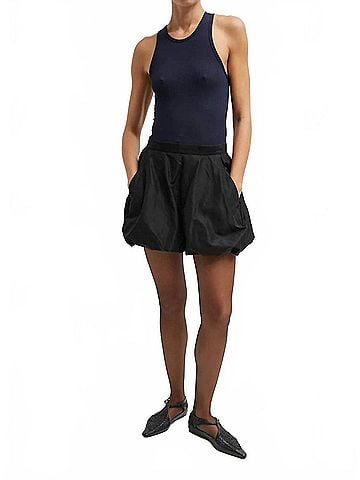 Tibi Italian Sporty Nylon Bubble Short in Black (view 2)
