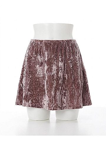 She + Sky Velvet Mini Skater Skirt in Mocha (view 1)