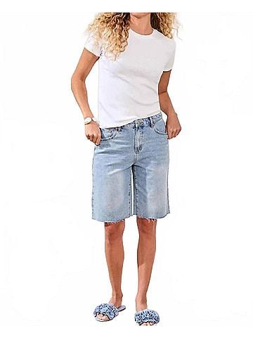 Tribal Brooke Wide Leg Denim Shorts in East Coast (view 2)