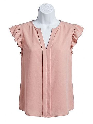 Mine Split Neck Ruffle Sleeve Blouse in Blush (view 1)