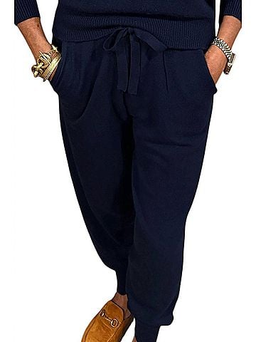 White + Warren Classic Cashmere Jogger Pants in Navy (view 2)