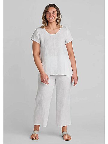 Flax Linen Wide Leg Flood Pants in White (view 2)