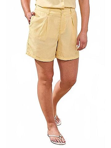 Tribal Mid Rise Flowy Tencel Shorts in Lemongrass (view 2)