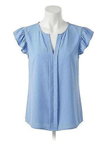 Mine Split Neck Ruffle Sleeve Blouse in Dusty Blue (view 1)