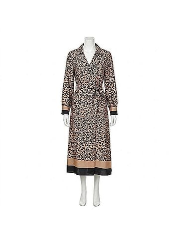 Luxology Leopard Wrap Midi Dress in Taupe (view 1)