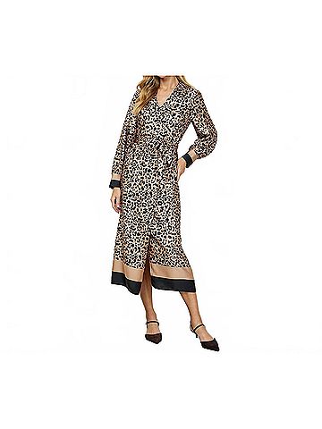 Luxology Leopard Wrap Midi Dress in Taupe (view 2)
