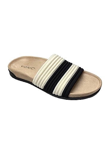 Vionic Women's Evie Knit Slide Sandals in Ivory/Black (view 1)