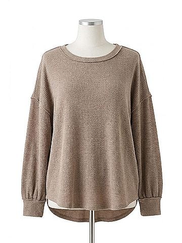 Perch by Blu Pepper Drop Shoulder Sweater Knit Top - Plus in Light Mocha (view 1)