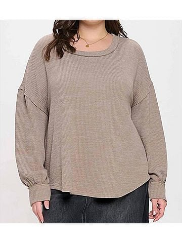 Perch by Blu Pepper Drop Shoulder Sweater Knit Top - Plus in Light Mocha (view 2)