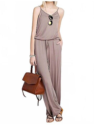 12pm by Mon Ami Soft Solid Jumpsuit in Mocha (view 2)