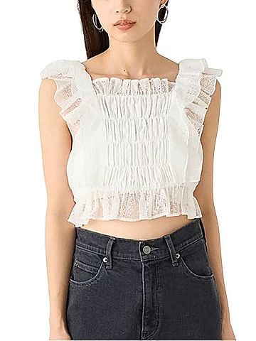 Snidel Smocked Ruffle Lace Crop Top Tank Top (view 2)