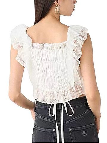 Snidel Smocked Ruffle Lace Crop Top Tank Top (view 1)