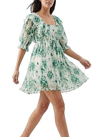 Ganni Pleated Georgette Ruffle Mini Dress Casual Dress (view 1)