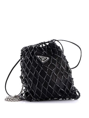 Prada Fishnet Chain Crossbody Bag Woven Leather and Satin (view 1)