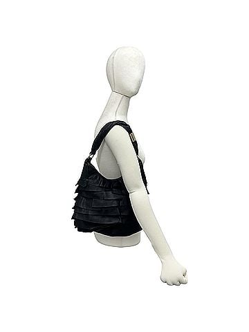 Yves Saint Laurent YVES SAINT LAURENT Saint-Tropez Logo Hardware Frill Leather Semi One-Shoulder Bag Black 22294 (view 2)