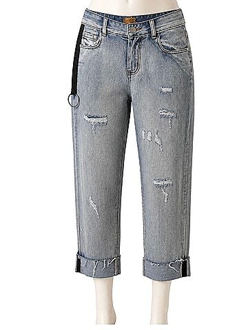 Pol Distressed Boyfriend O-Ring Belt Accent Jeans (view 1)