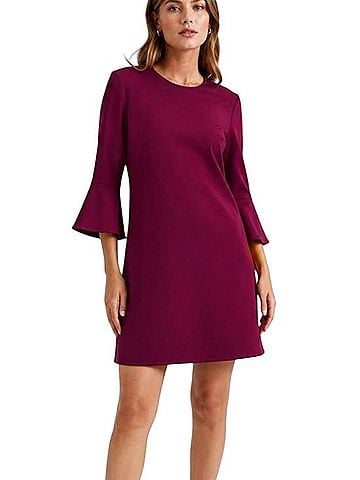 Lafayette 148 New York Bell Sleeve Maroon Shift Dress Casual Dress (view 1)