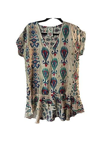 Johnny Was Silk Abstract Paisley Tunic Short Sleeve Blouse (view 1)
