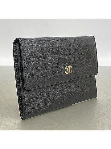 Chanel Chanel Leather Wallet, Black, Women's (view 2)