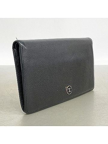 Chanel Chanel Long Wallet, Coco Button, Leather, Black, Women's (view 2)