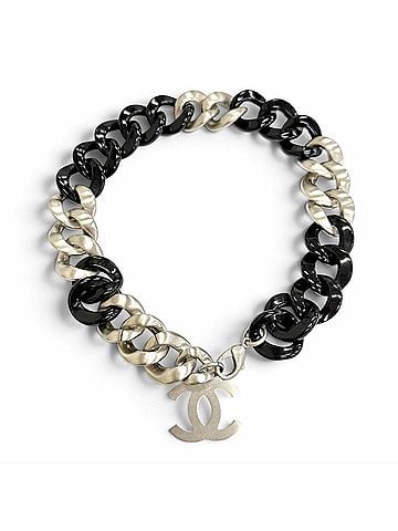 Chanel CHANEL Vintage 07P Coco Mark Chain Choker Necklace, Black and Silver, Made in Italy, Women's, with Box. (view 1)