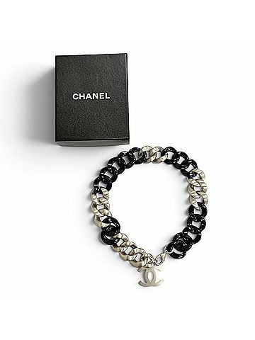Chanel CHANEL Vintage 07P Coco Mark Chain Choker Necklace, Black and Silver, Made in Italy, Women's, with Box. (view 2)