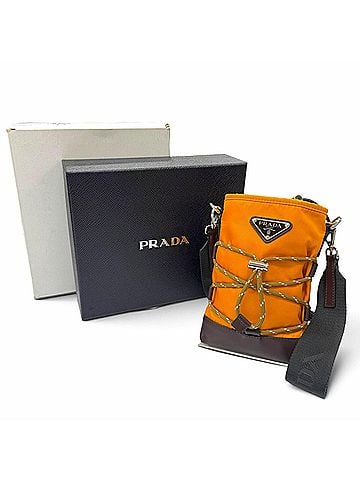 Prada PRADA 2ZT079 Speedlock Nylon Leather Re-Nylon Triangle Logo Plate Phone Pouch Shoulder Bag Orange Brown Made in Italy Men's with Box (view 2)