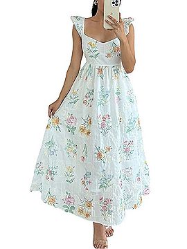 by the River Floral Embroidered White Maxi Dress with Ruffle Sleeves Casual Dress (view 1)