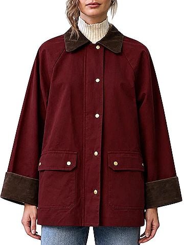Moon River Oxblood Contrast Collar Jacket (view 1)